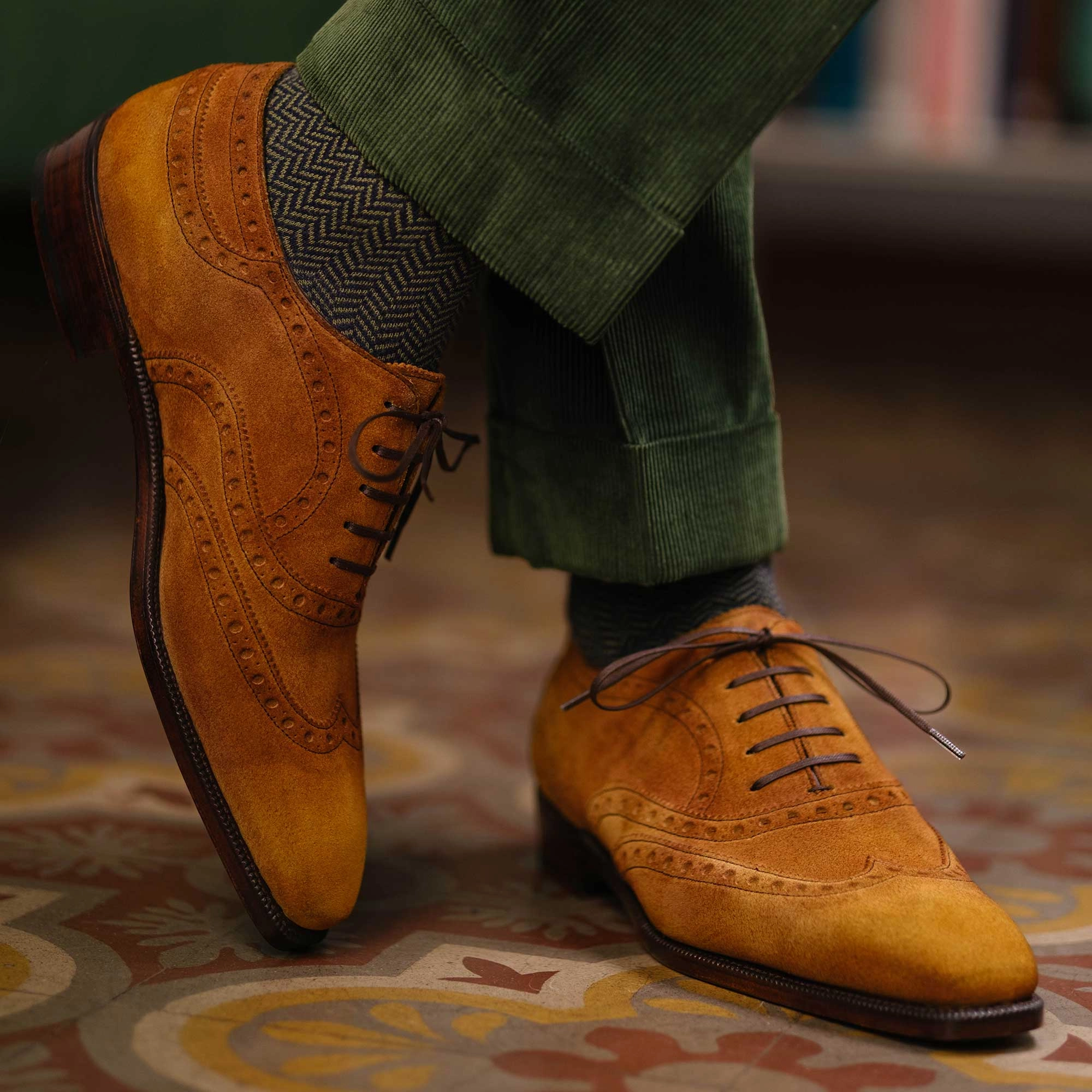 Alvaro Full Brogue Wingtip Oxford - Amber Handmade Patina Live Refined