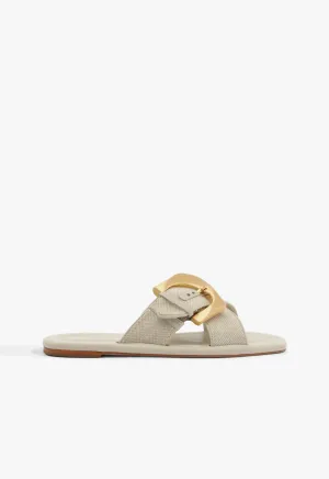 Built For Motion Soft Power Lois Beige Linen Flat Sandal