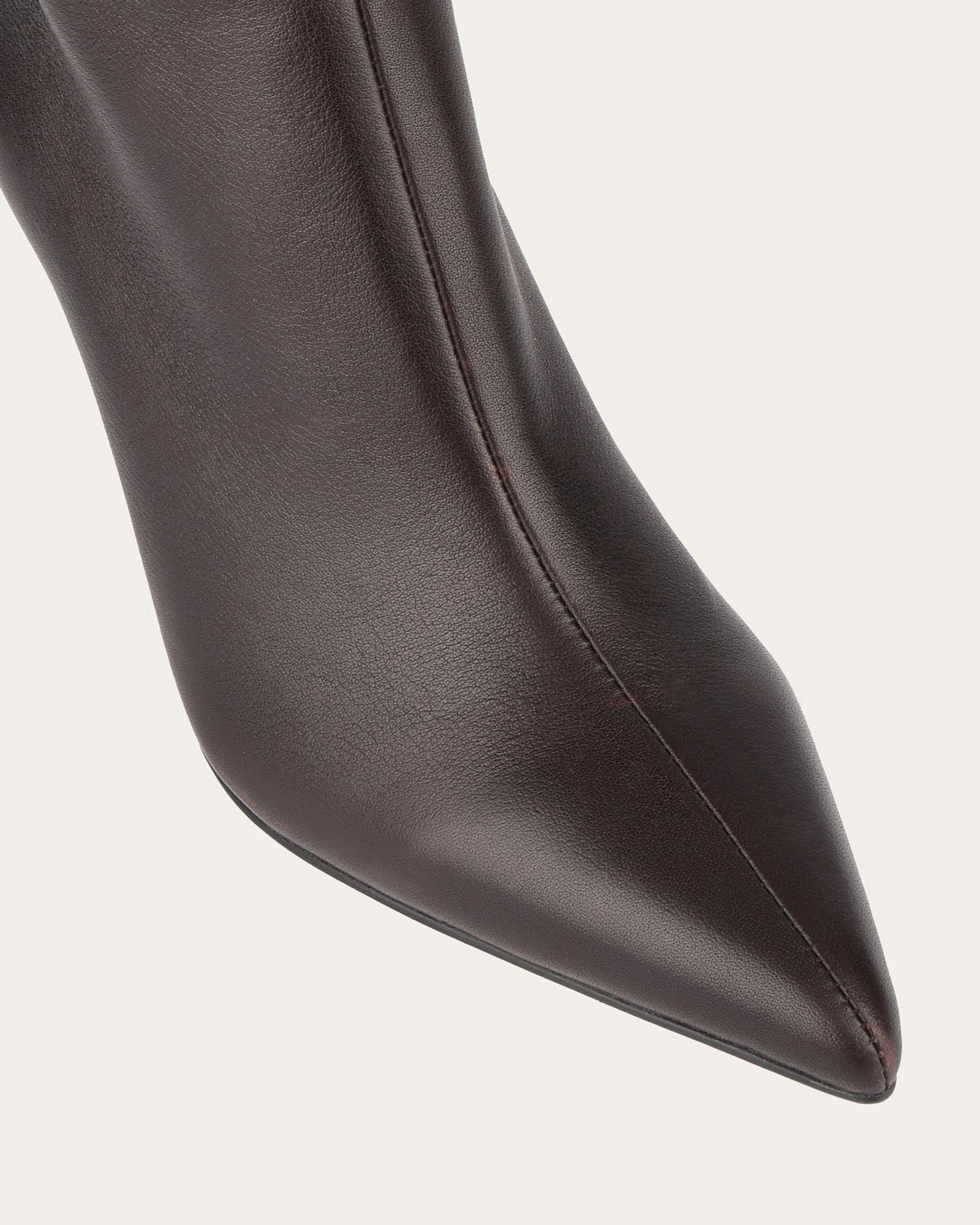Refined Minimalism Modern Essentials Lotus Knee Boots Bitter Choc Leather