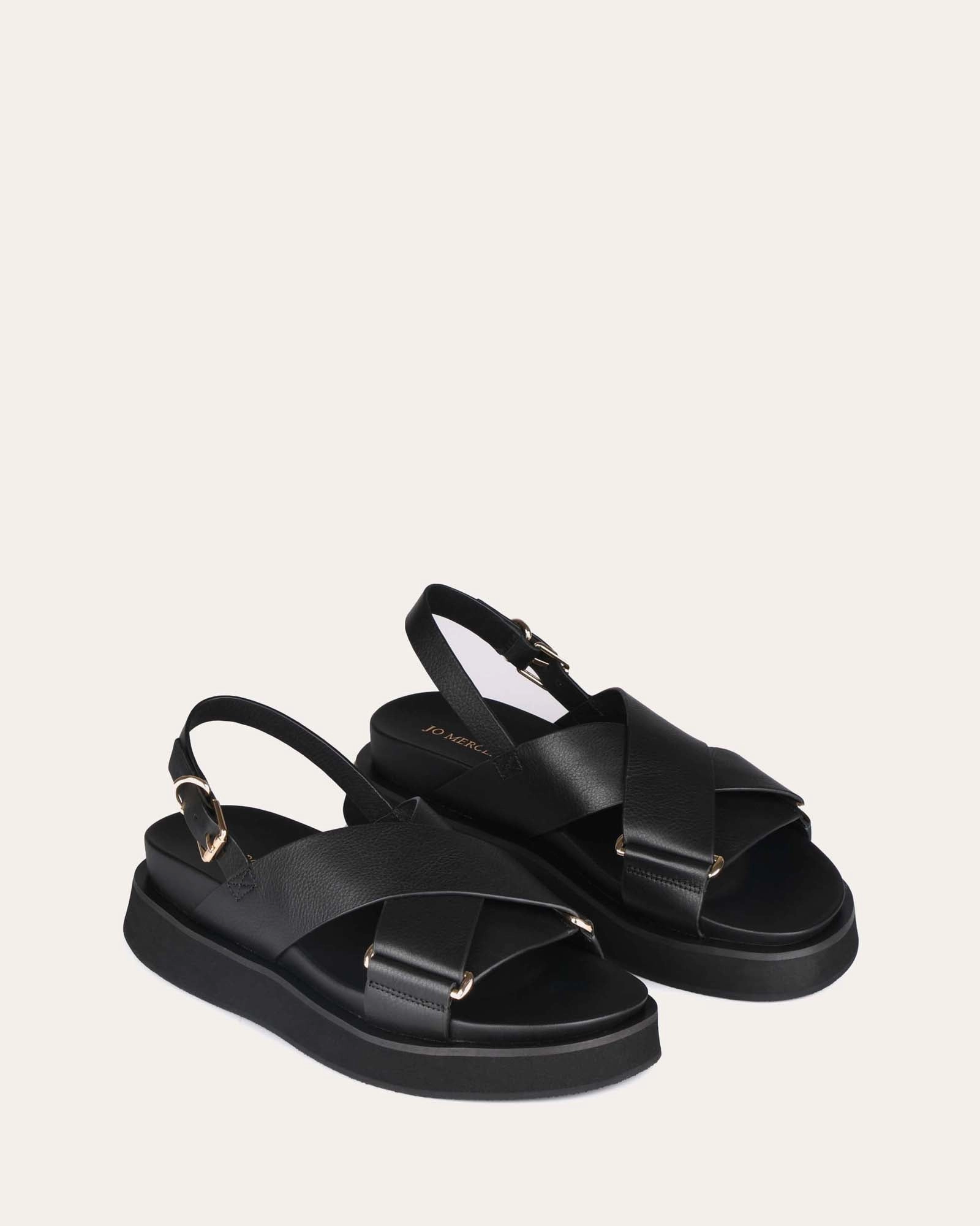 Your Livewear Marley Flat Sandals Black Leather