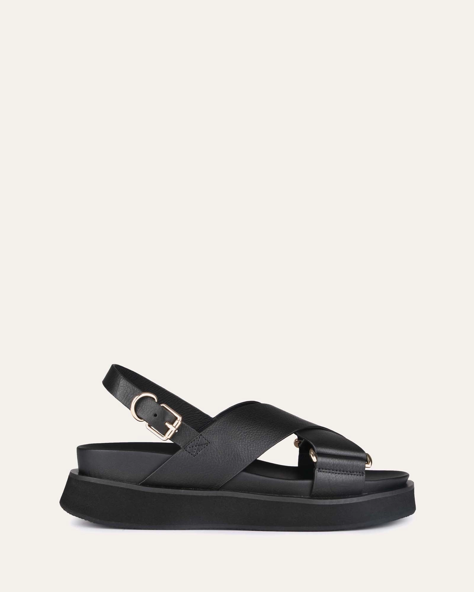 Marley Flat Sandals Black Leather Elevated Basics Modern Casuals