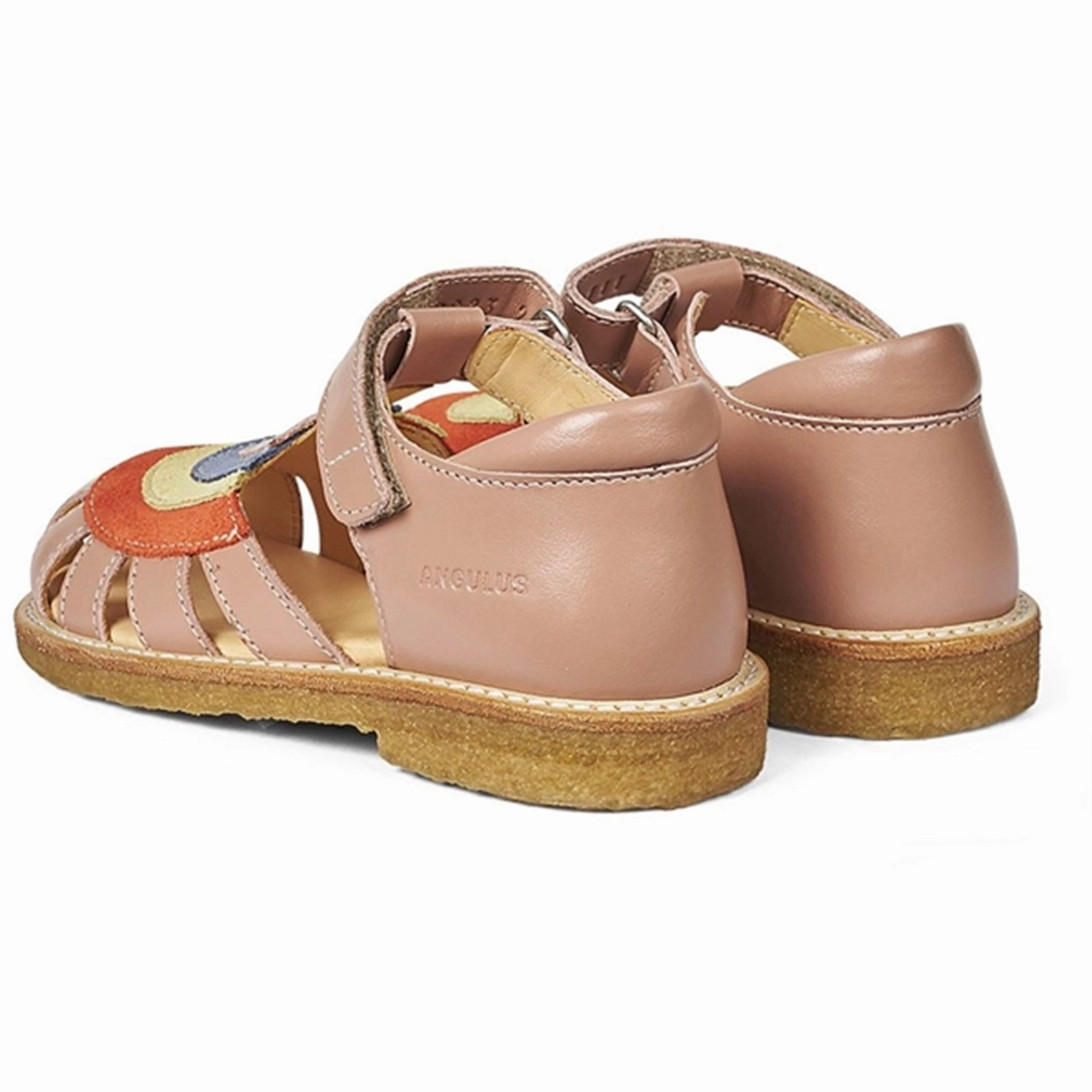 Angulus Sandal W. Rainbow And Velcro Dark Peach/Coral/Yellow/Blue Minimal Mood Crafted Lifestyle Gear