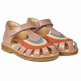 Angulus Sandal W. Rainbow And Velcro Dark Peach/Coral/Yellow/Blue Effortless Edge New Classics