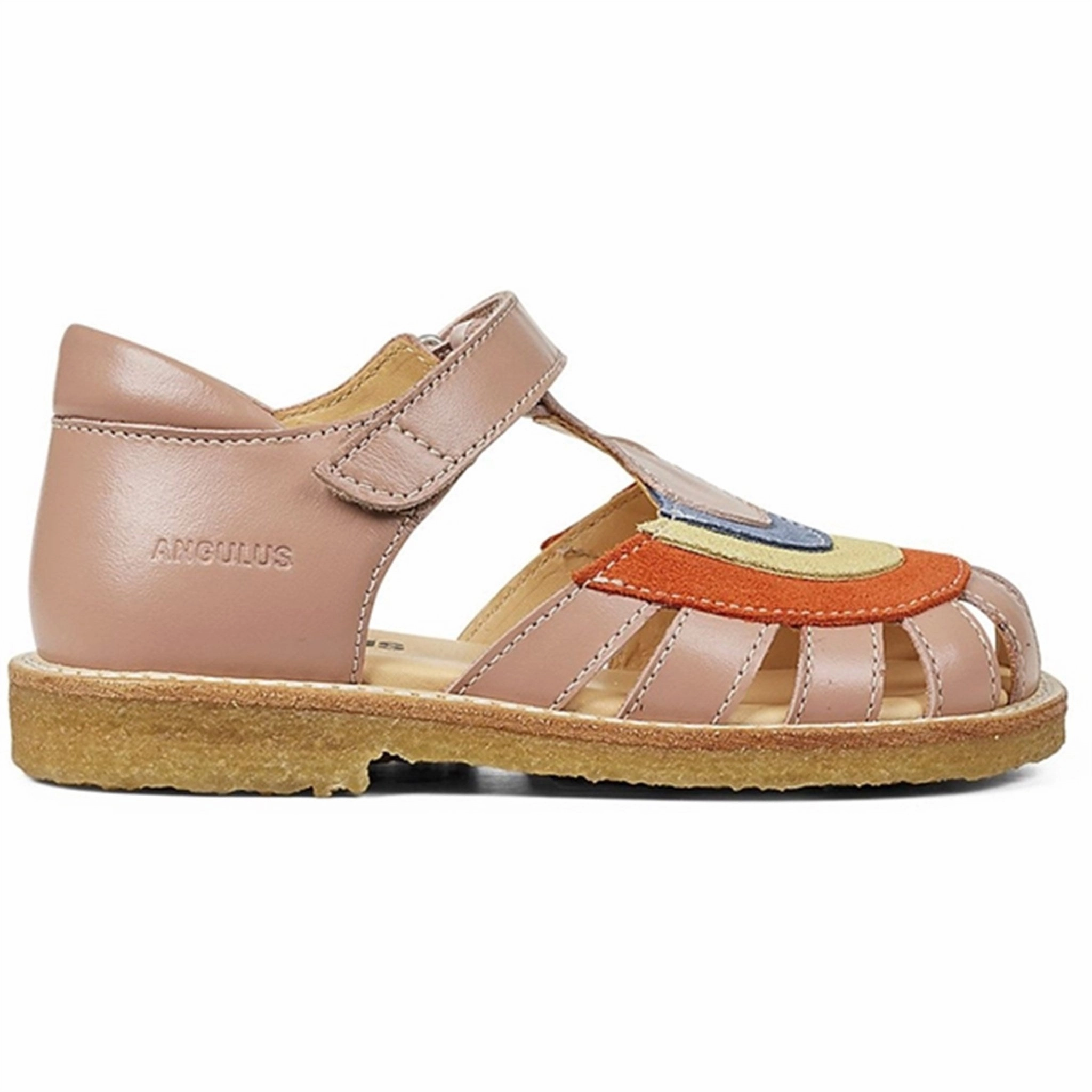 Angulus Sandal W. Rainbow And Velcro Dark Peach/Coral/Yellow/Blue Simplified Life