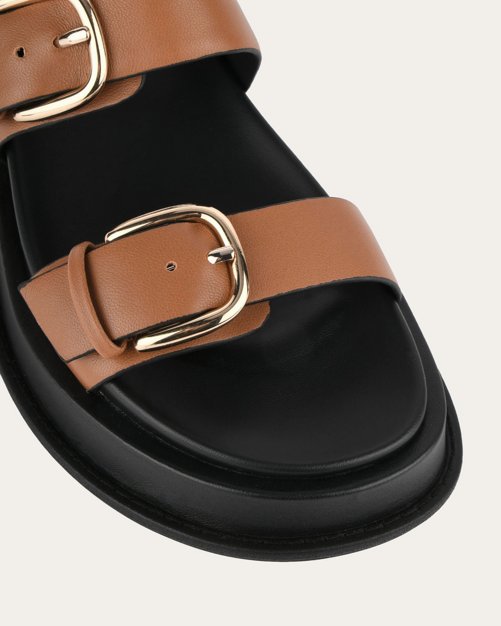 Essential Rhythm Mabel Flat Sandals Dark Tan Leather