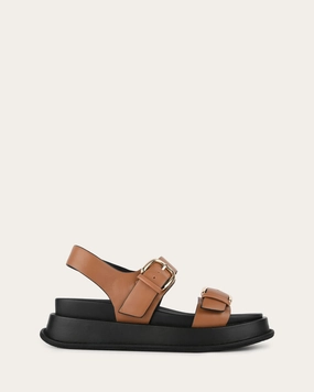 Versatility Gear Function-Refined Mabel Flat Sandals Dark Tan Leather