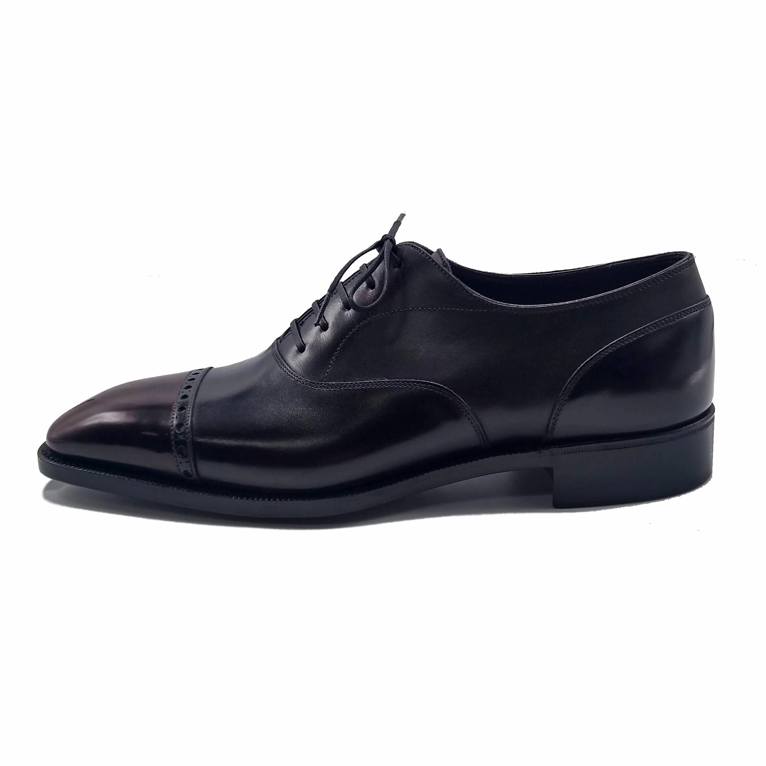 Mario Oxford Shoe - Black And Bordeaux Patina Smooth Fit Seamless Outfit