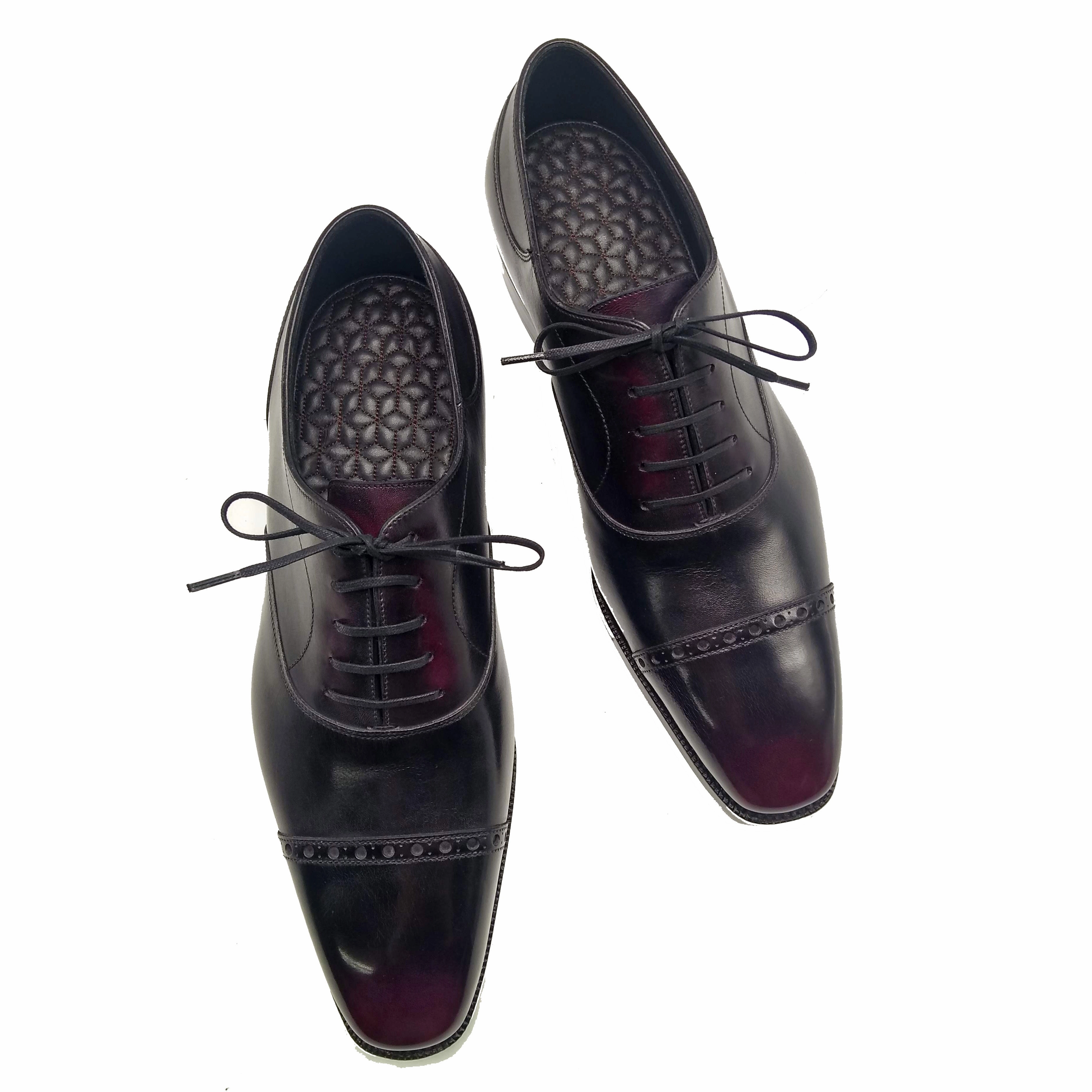 Bold And Clean Structured Motion Mario Oxford Shoe - Black And Bordeaux Patina