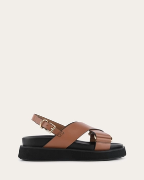 Edge In Motion Marley Flat Sandals Dark Tan Leather