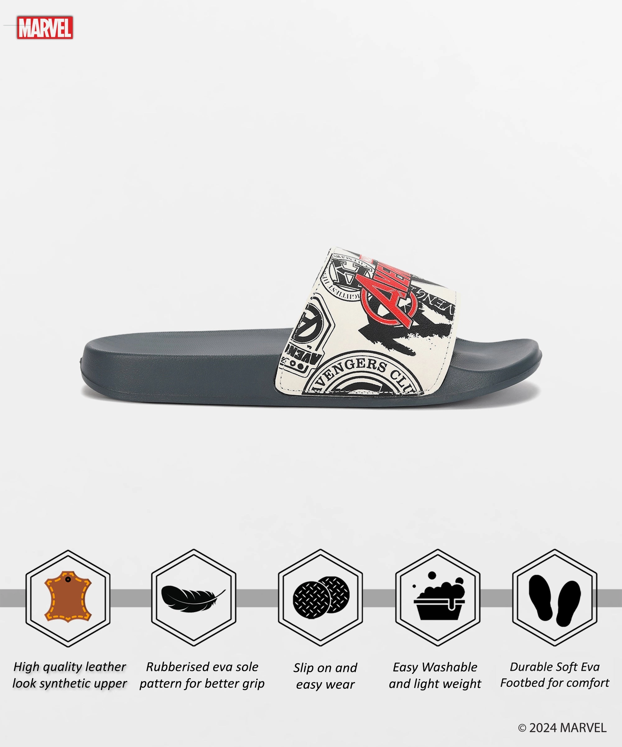 Core Movement Marvel Avengers' Evmk10921G Men'S White Sliders | Trendy Sliders With Durable & Cushioned Sole Construction | Waterproof & Lightweight, Perfect For Everyday Casual Wear