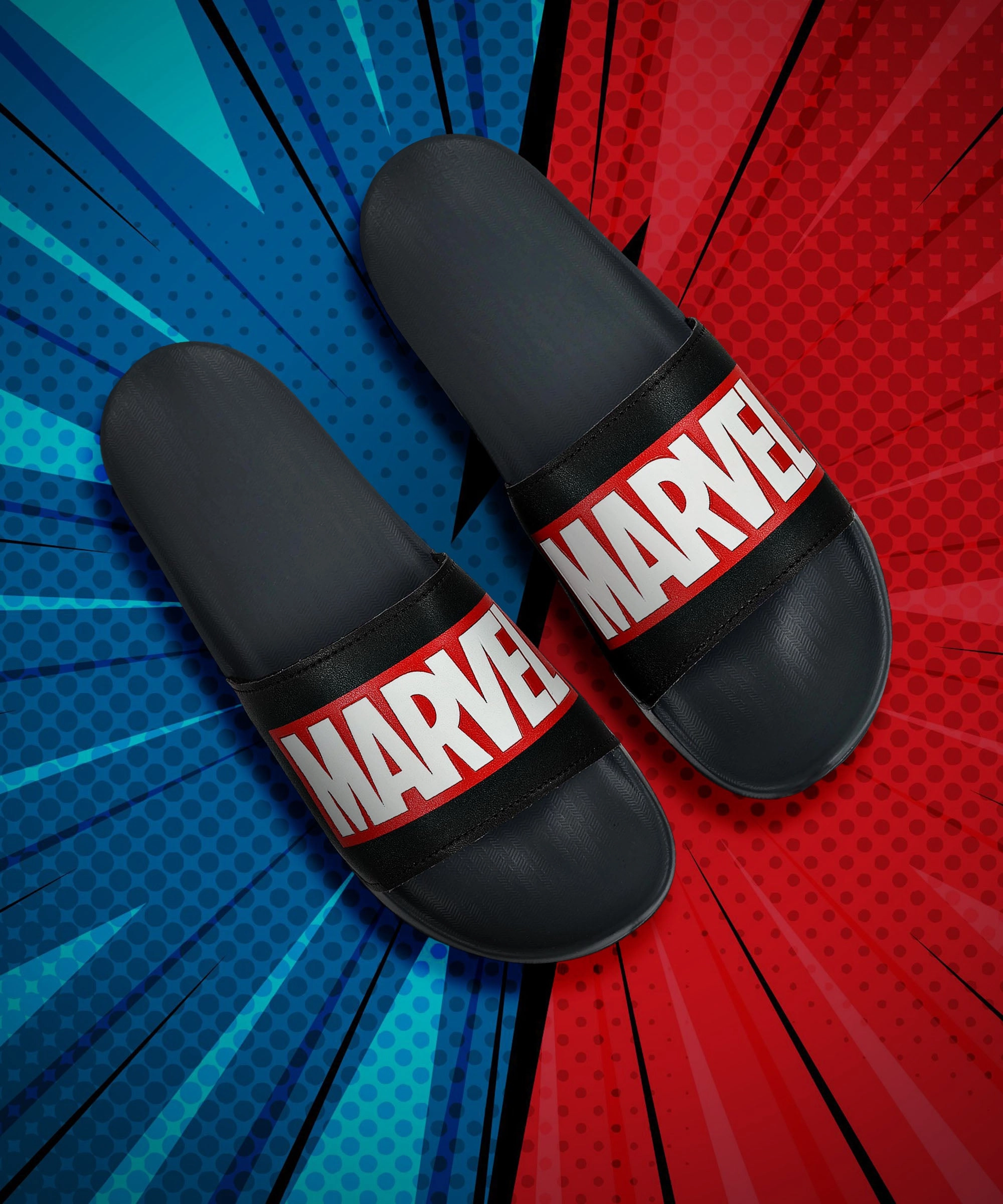 Future Lines Layer Logic Marvel Evmk10922G Men'S Black Sliders | Trendy Sliders With Durable & Cushioned Sole Construction | Waterproof & Lightweight, Perfect For Everyday Casual Wear