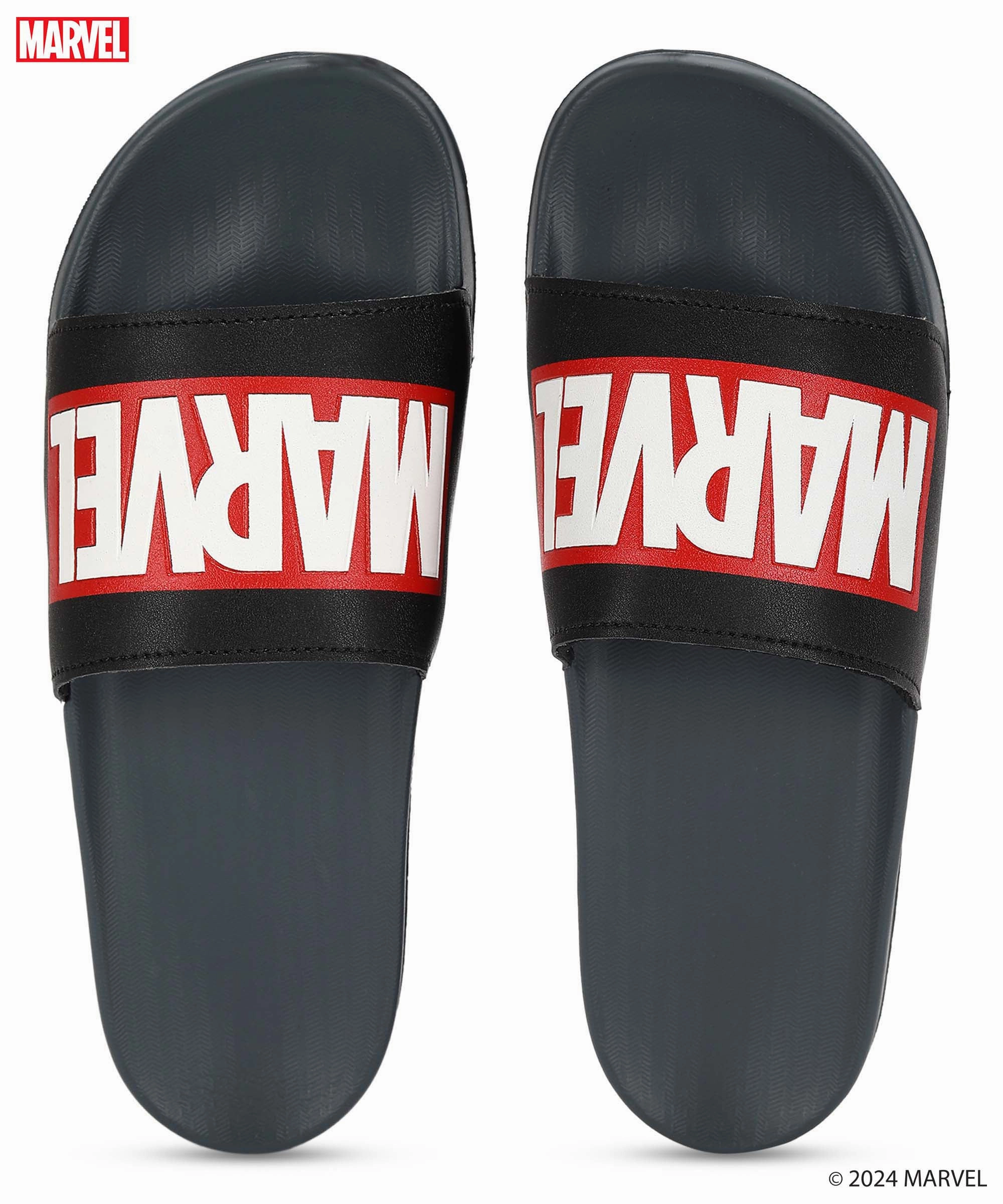 Low-Key Bold Daily Shift Marvel Evmk10922G Men'S Black Sliders | Trendy Sliders With Durable & Cushioned Sole Construction | Waterproof & Lightweight, Perfect For Everyday Casual Wear