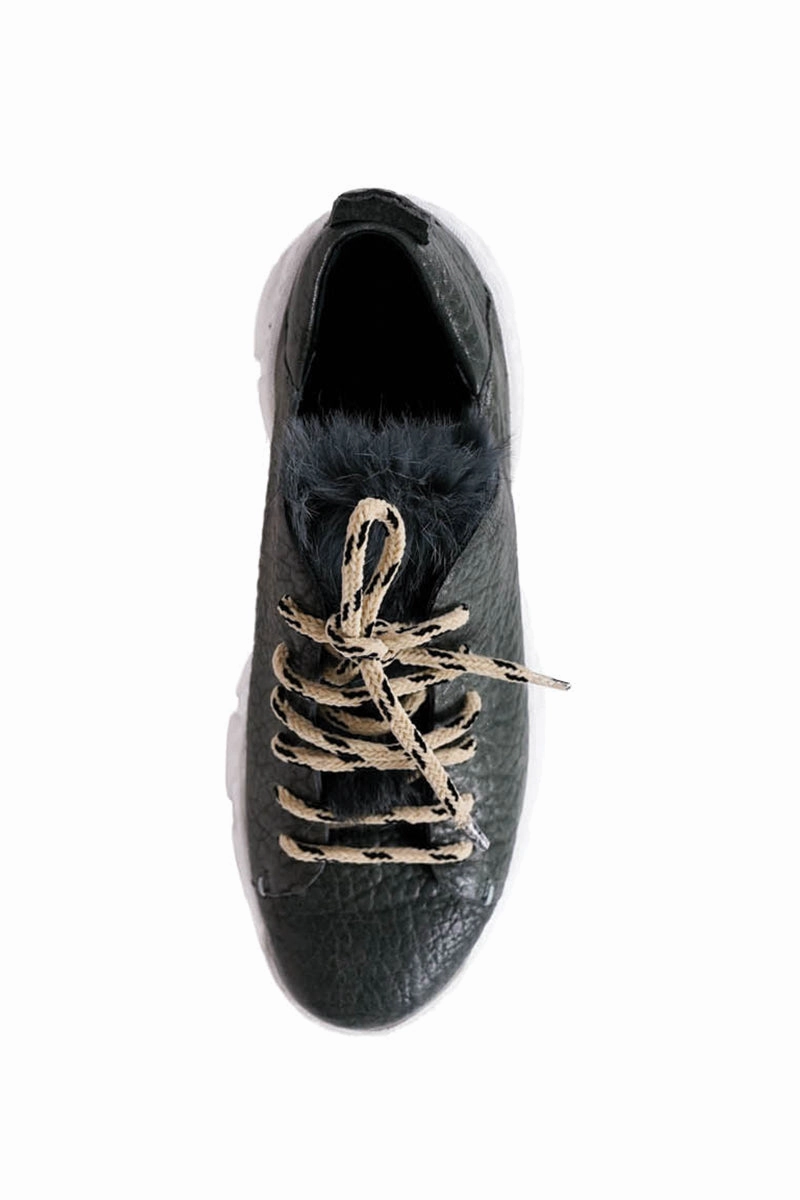 Motion-Driven Wear Matte Bovine Granellato Leather Sneaker In Lava