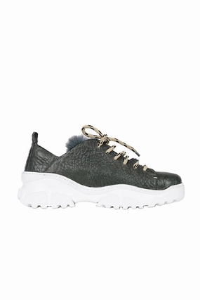 Matte Bovine Granellato Leather Sneaker In Lava Quiet Design