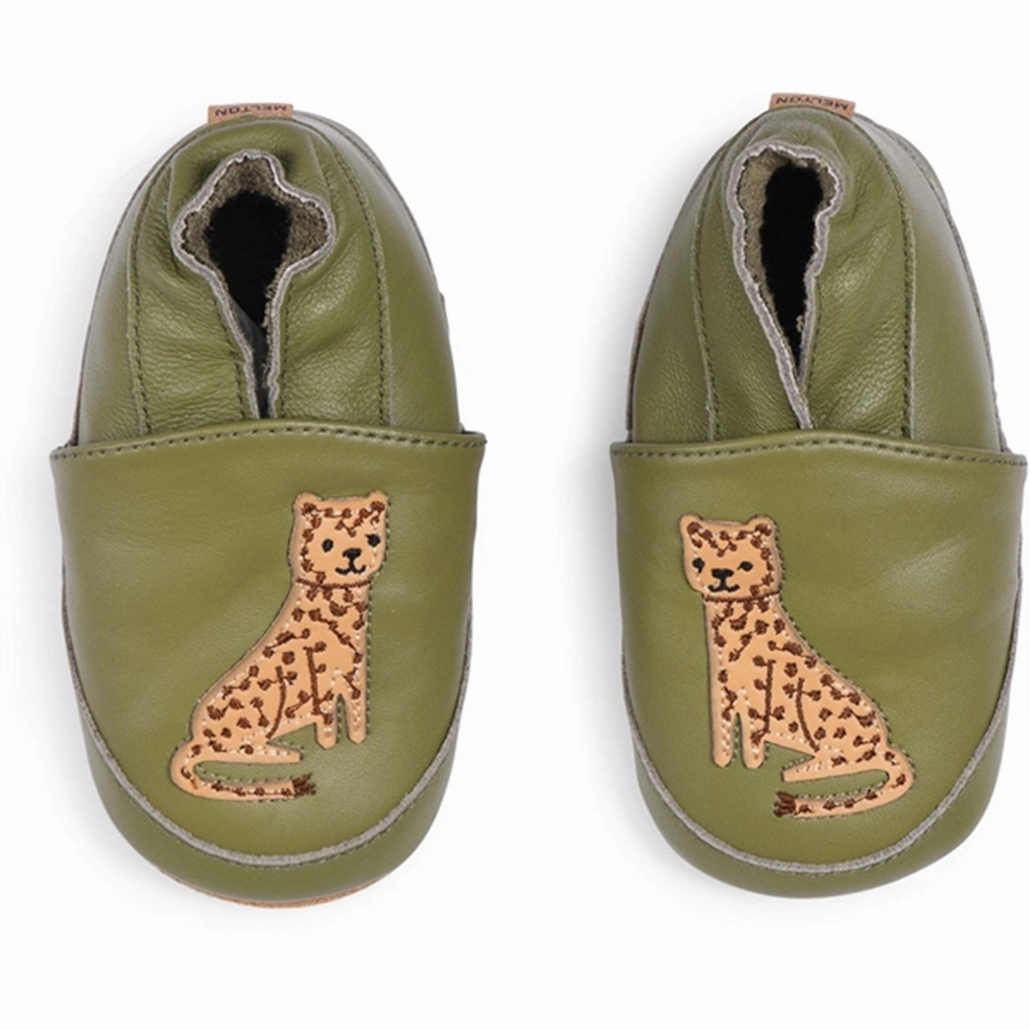 Melton Leopard Leather Slippers Dried Herb Purely You