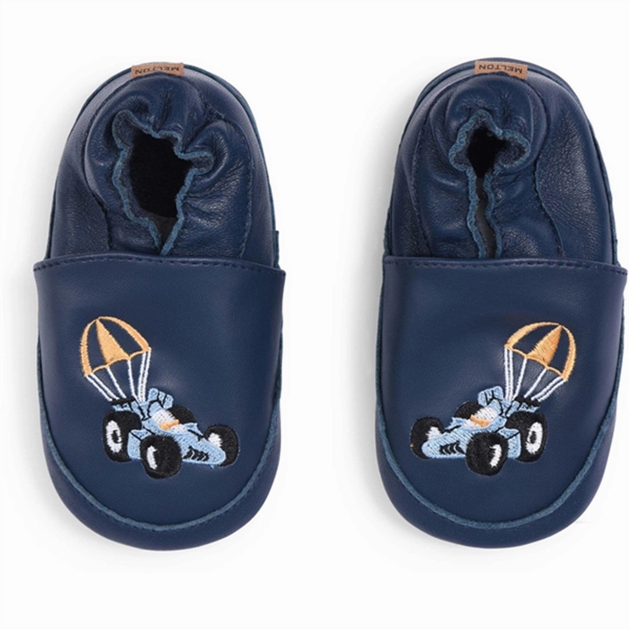Minimal Mode Melton Race Car Leather Slippers Navy Academy