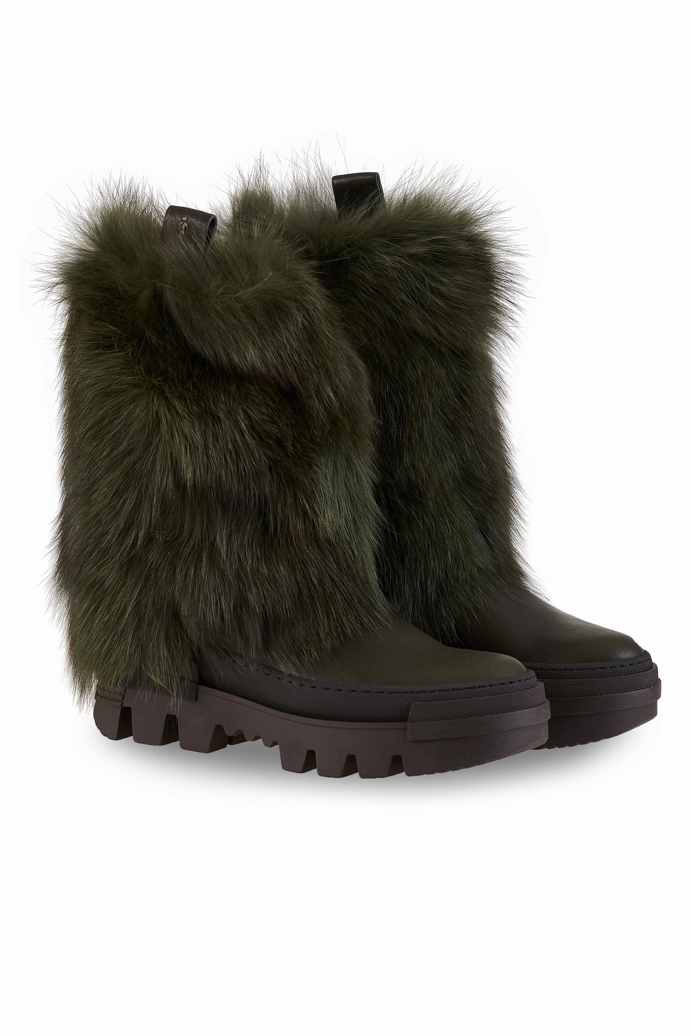 Messico Tall Leather Boot With Long Fur In Menta Living In Style Anywhere Utility