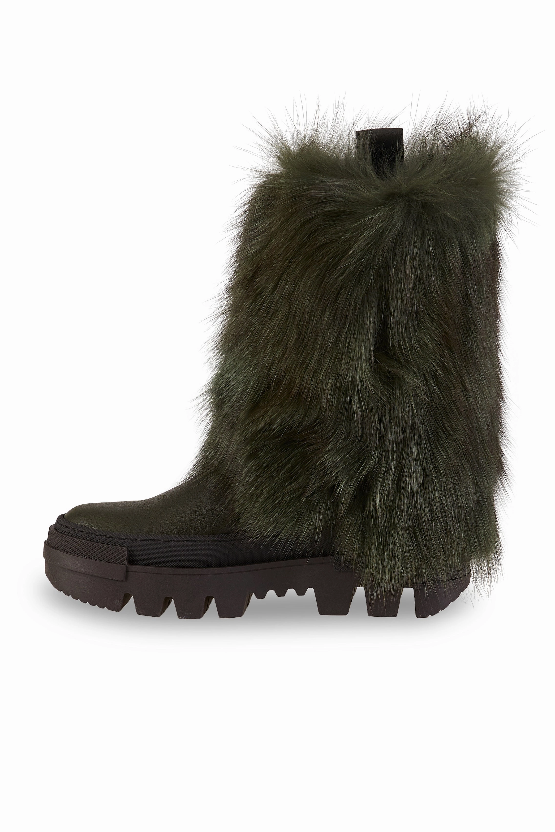 Lifestyle Built Seasonless Design Messico Tall Leather Boot With Long Fur In Menta