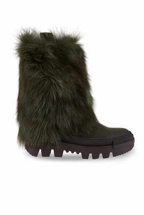 Messico Tall Leather Boot With Long Fur In Menta Purpose Fit