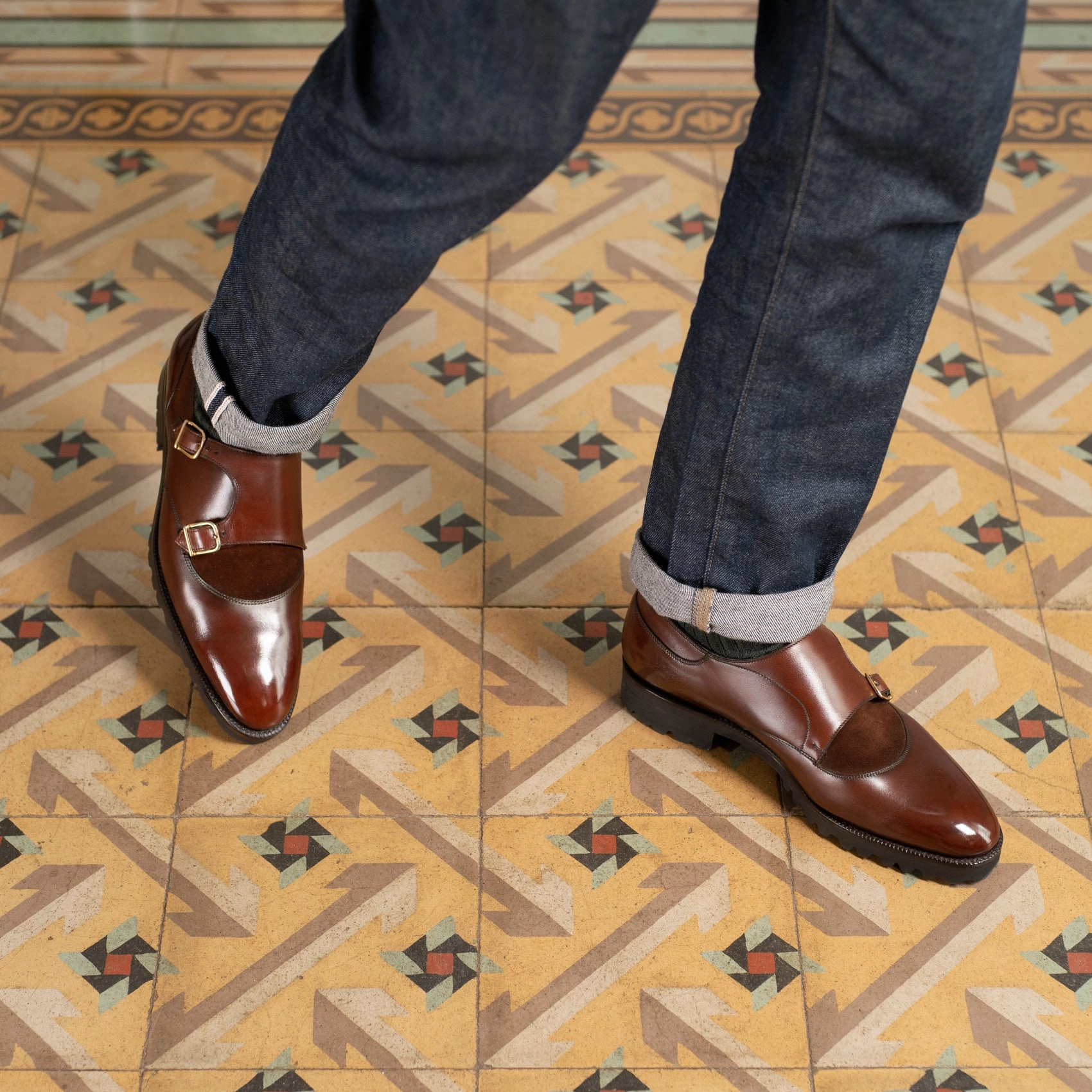 Quiet Boldness Comfort In Motion Miquel Decon Double Monk Shoe Mto - Chestnut