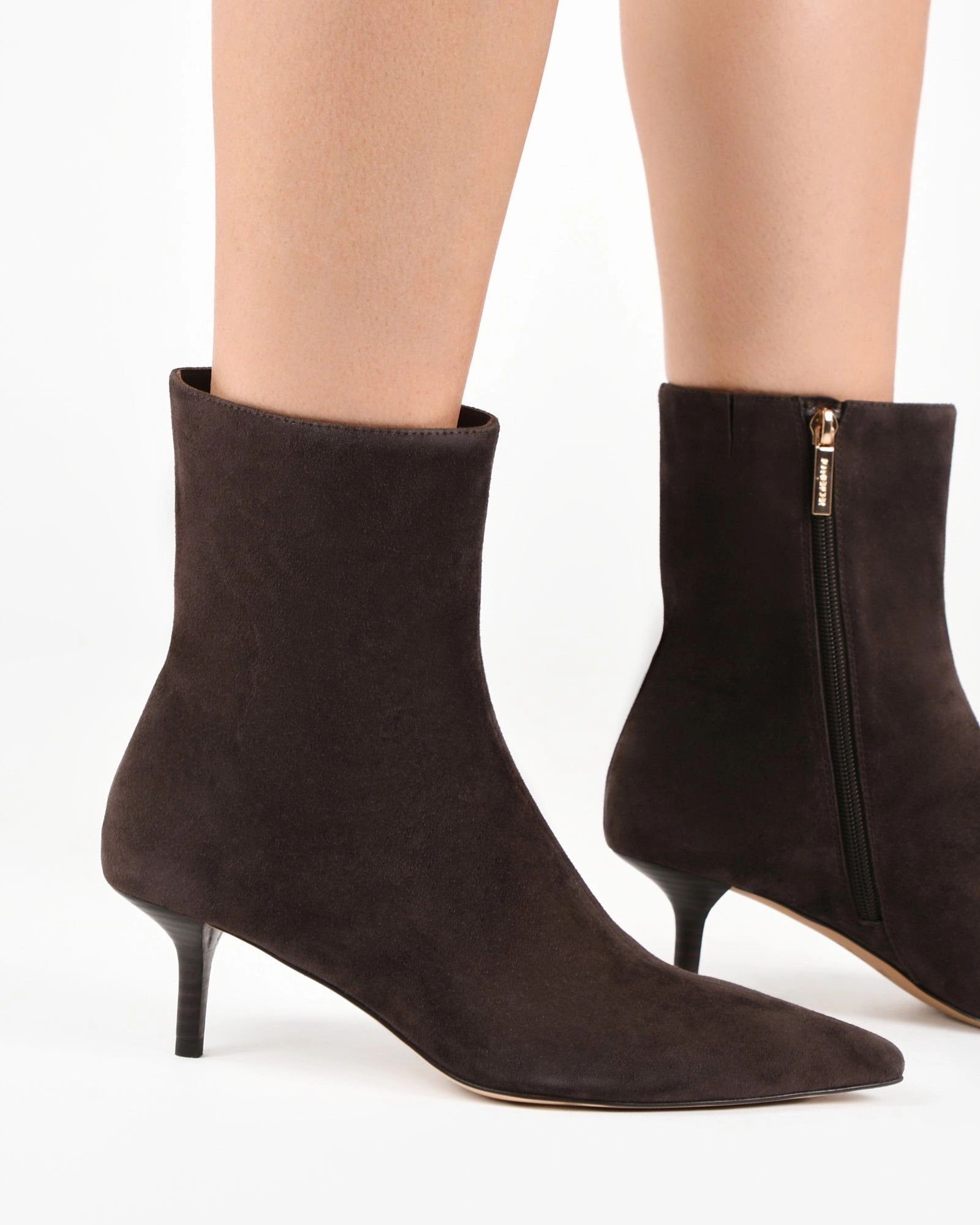 Winnie Mid Ankle Boots Bitter Choc Suede Smooth Fit Modular Motionwear