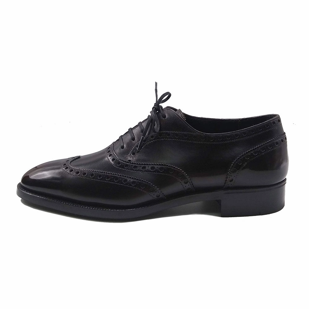 Balanced Design Full Brogue Wingtip Oxford Shoe Mto - Black And Brown Patina