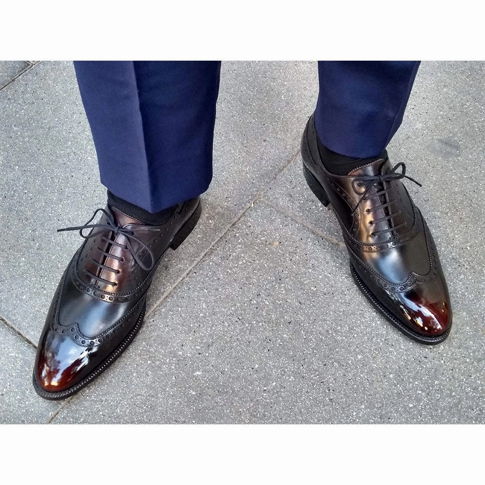 Full Brogue Wingtip Oxford Shoe Mto - Black And Brown Patina City Uniform