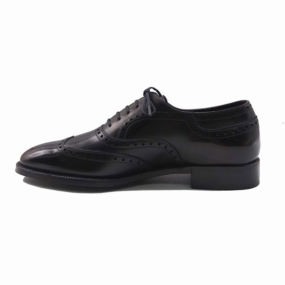 Move-Easy Layers Timeless Motion Full Brogue Wingtip Oxford Shoe Mto - Black And Brown Patina