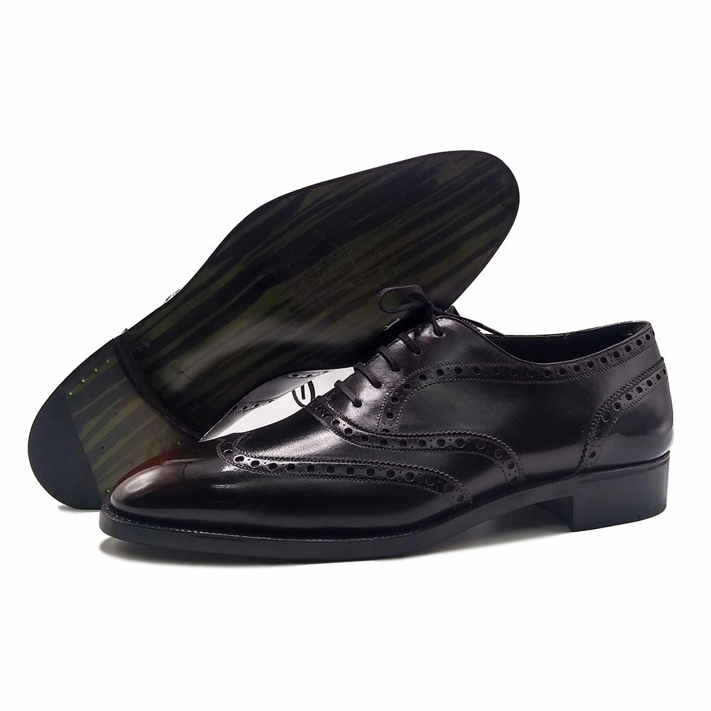 Street Motion Form In Action Full Brogue Wingtip Oxford Shoe Mto - Black And Brown Patina