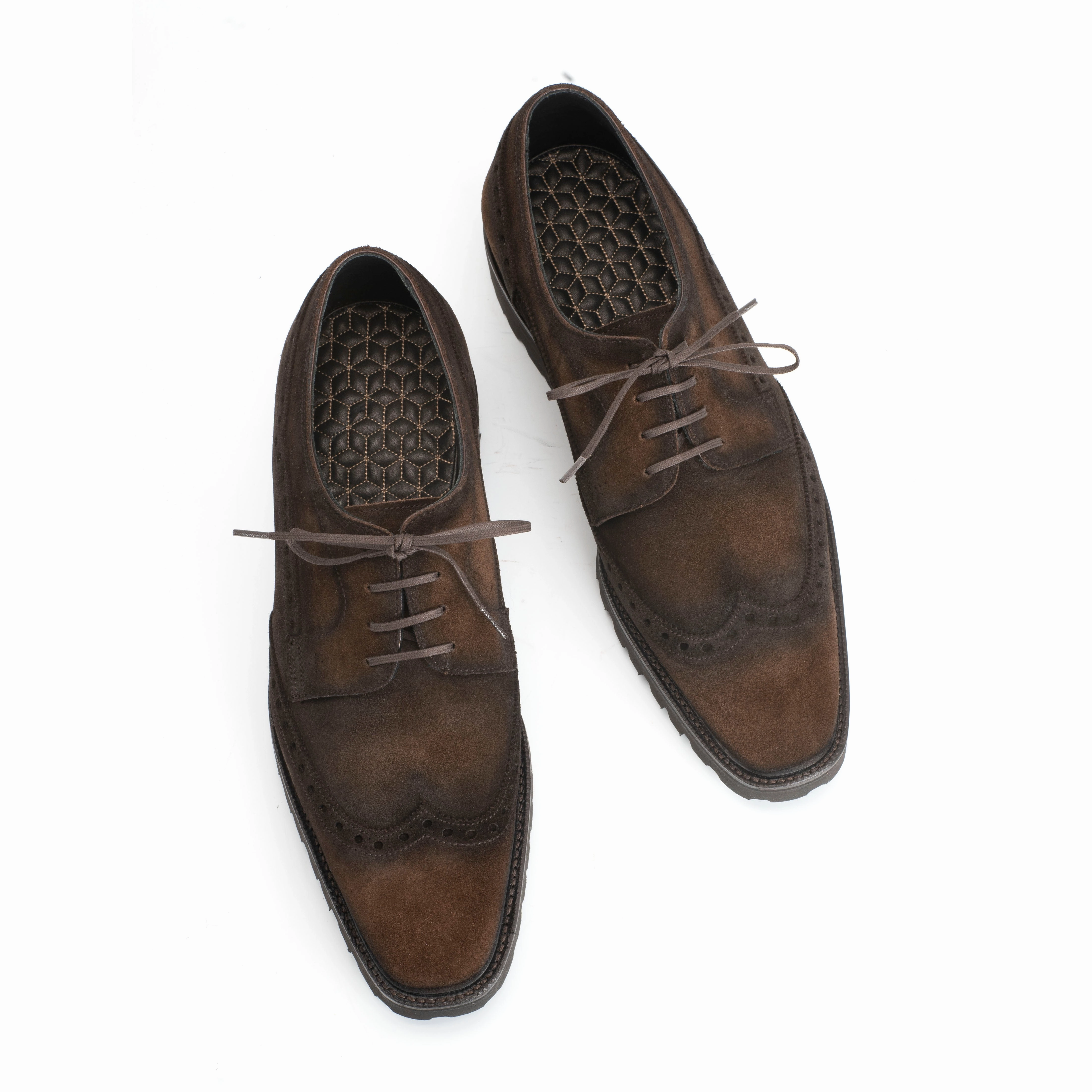 Elevated Gear Motion-Minded Coltrane Wingtip Balmoral Derby Mto - Mocha Suede