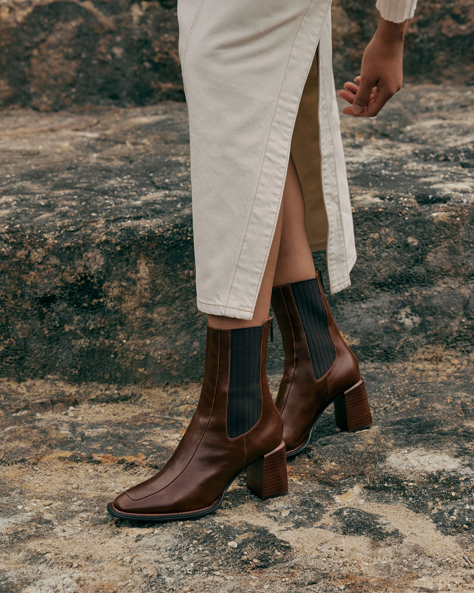 Crafted Minimal Effortless Utility Devina Mid Ankle Boots Dark Choc Leather