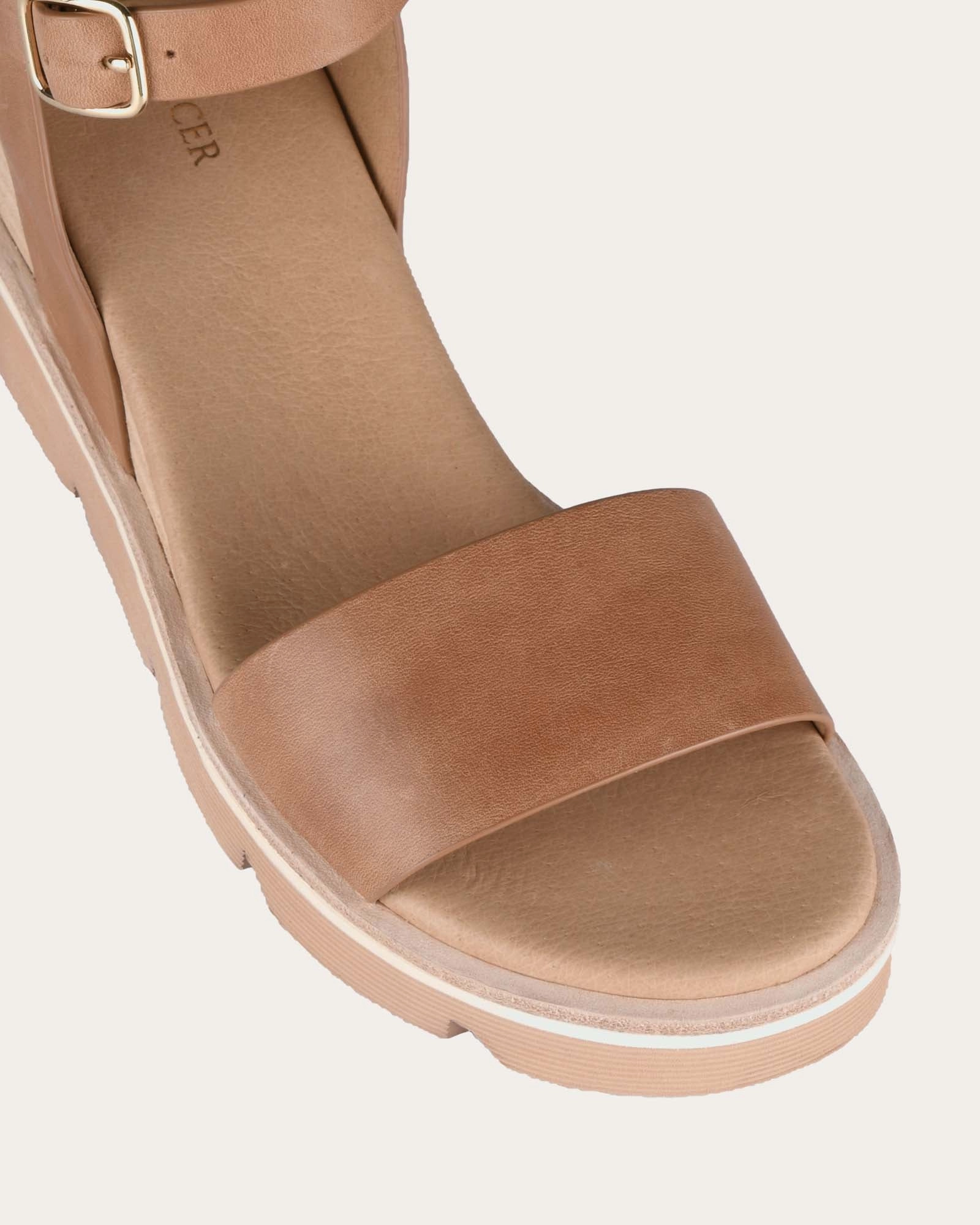 Katie Mid Heel Wedge Sandals Tan Leather Essential Rhythm