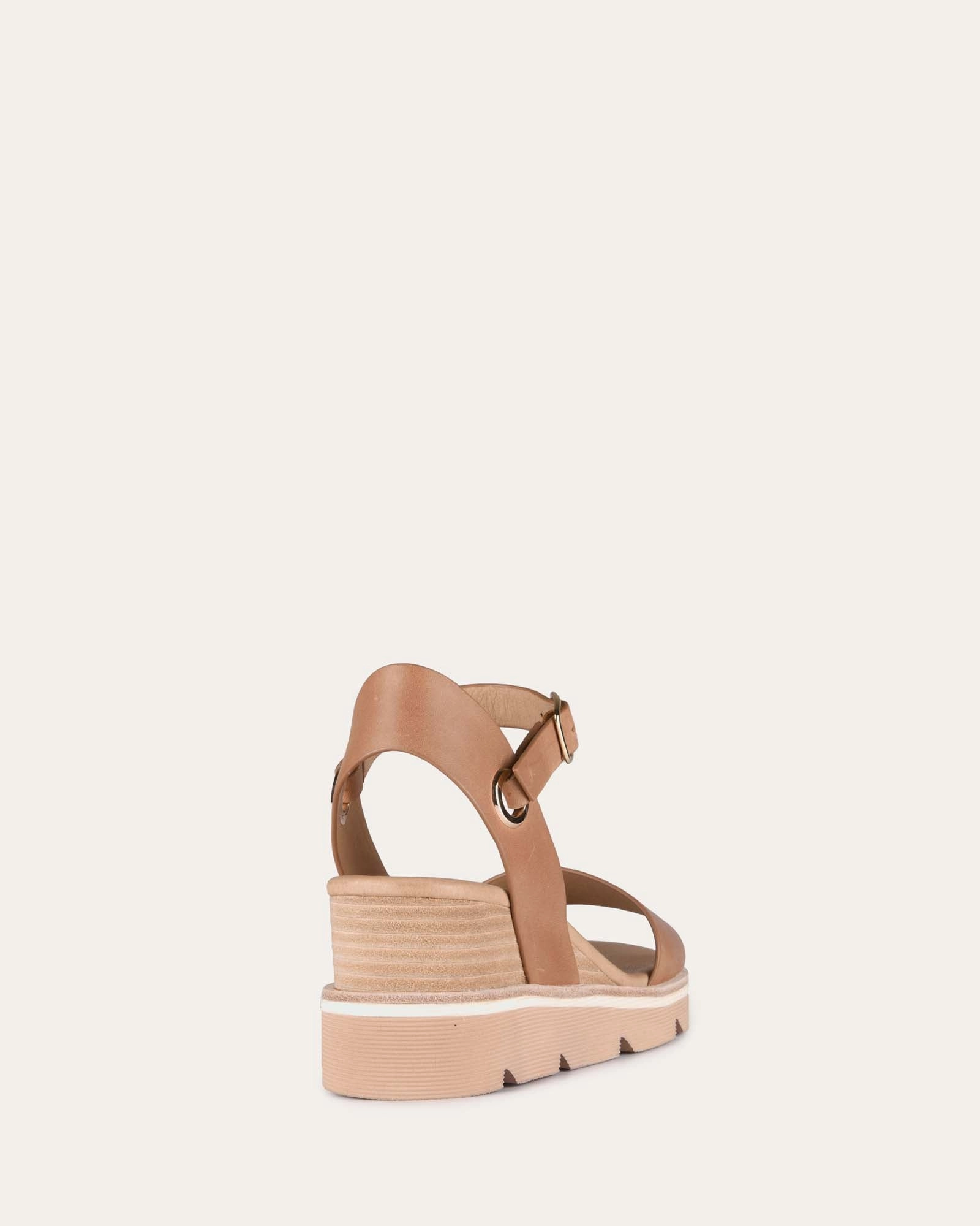 Daily Vibe Motion Simplicity Katie Mid Heel Wedge Sandals Tan Leather