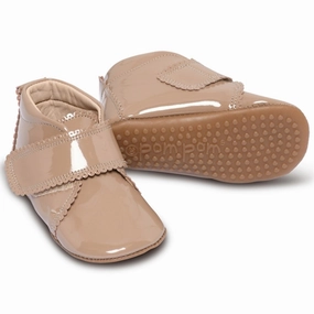 Pom Pom Indoor Shoes Velcro Scallops Latte Patent Elevated Basics