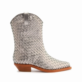Expressive Minimal Your Daily System Cicera Woven Metallic Leather Bootie