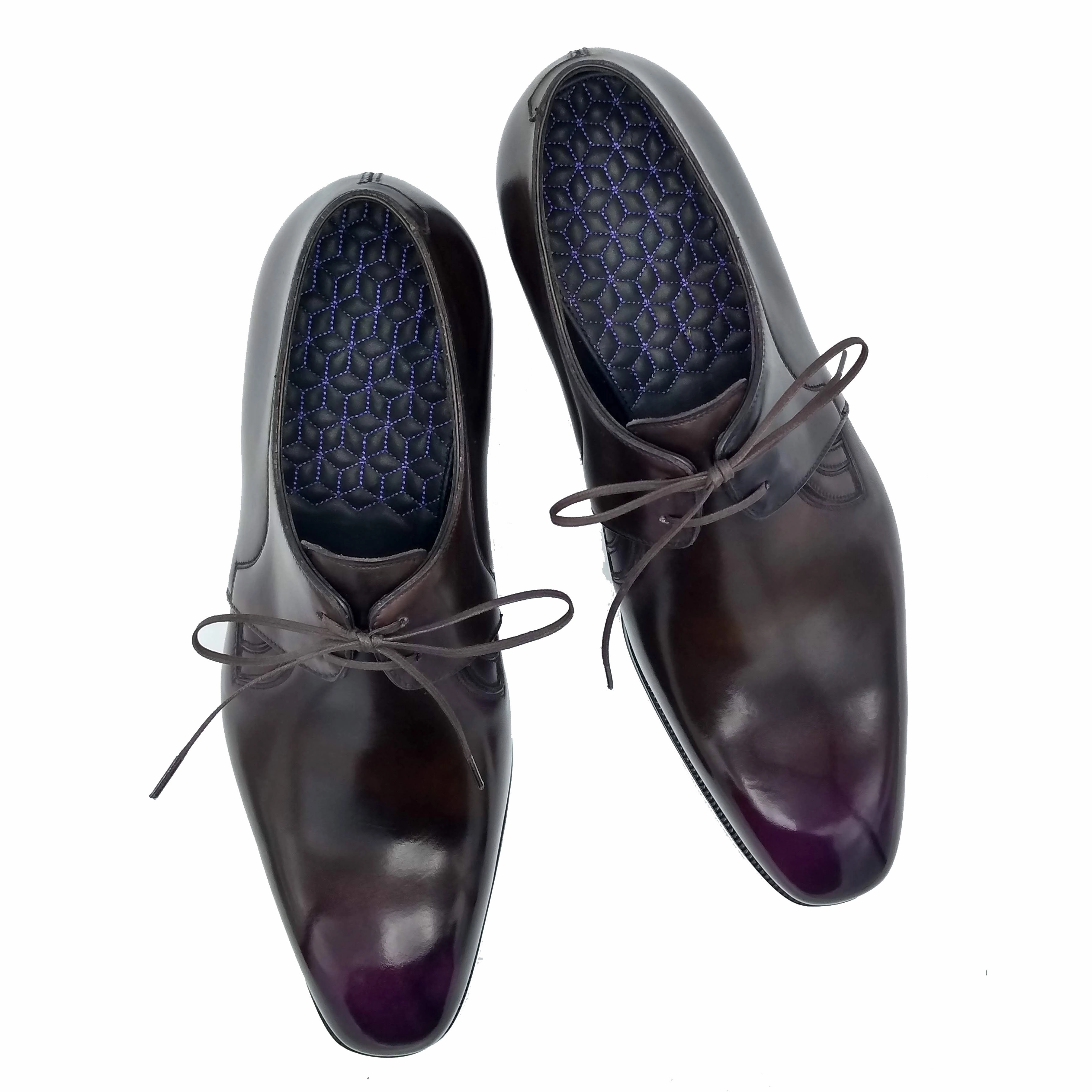 Future Utility Cool Crafted Westley Decon Derby Shoe Mto - Black And Purple Handmade Patina