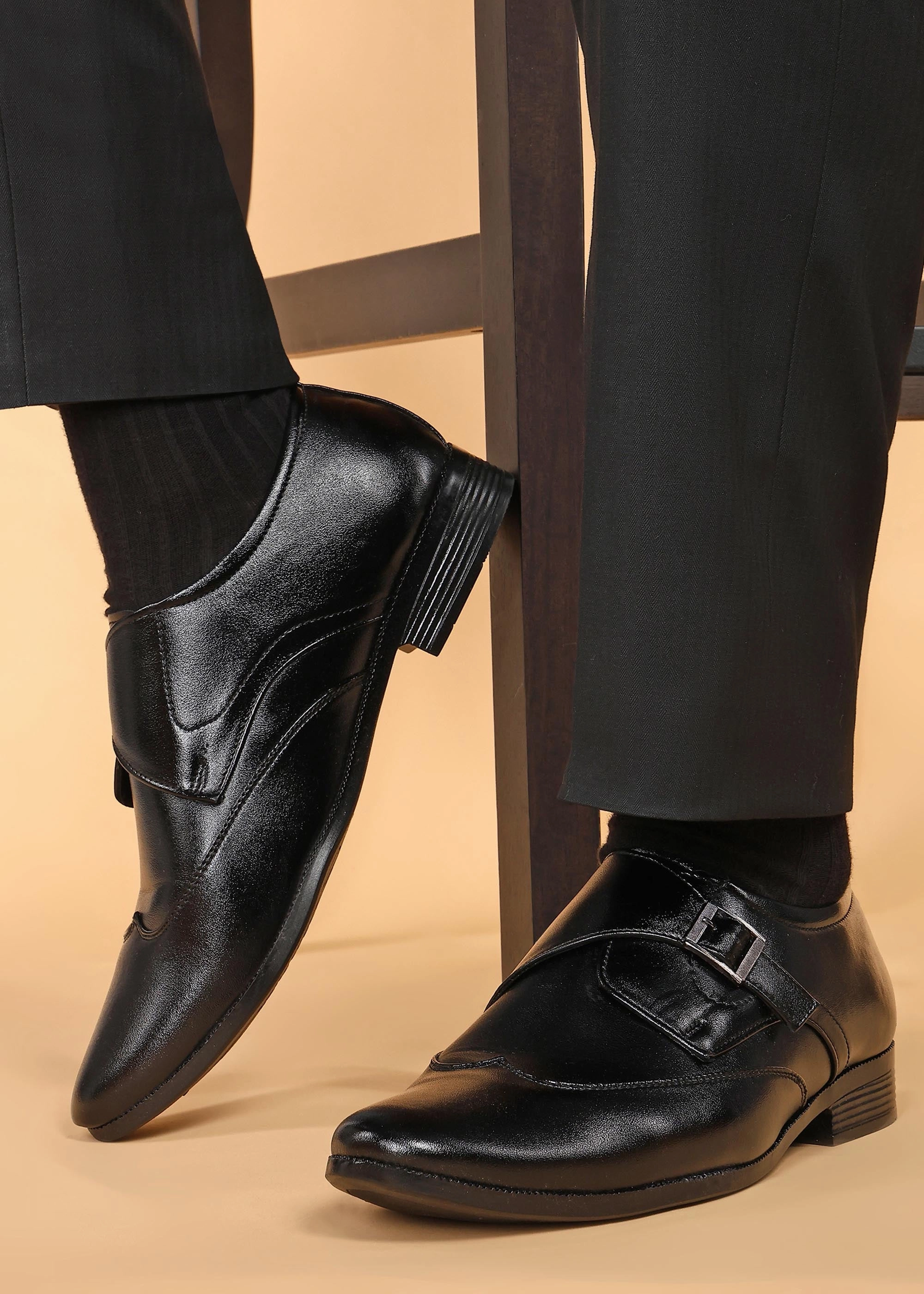 Design Under Control Engineered Comfort Paragon Men'S Black Formal Shoes With Buckle| Durable & Sturdy For Outdoor Wear