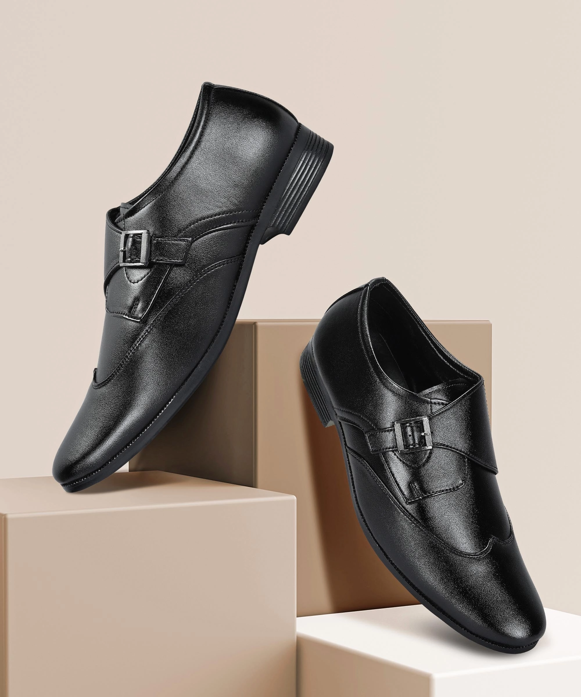 Paragon Men'S Black Formal Shoes With Buckle| Durable & Sturdy For Outdoor Wear Adapt-Fit Gear Comfort Refined