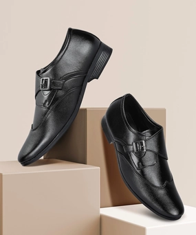 Paragon Men'S Black Formal Shoes With Buckle| Durable & Sturdy For Outdoor Wear Adapt-Fit Gear Comfort Refined