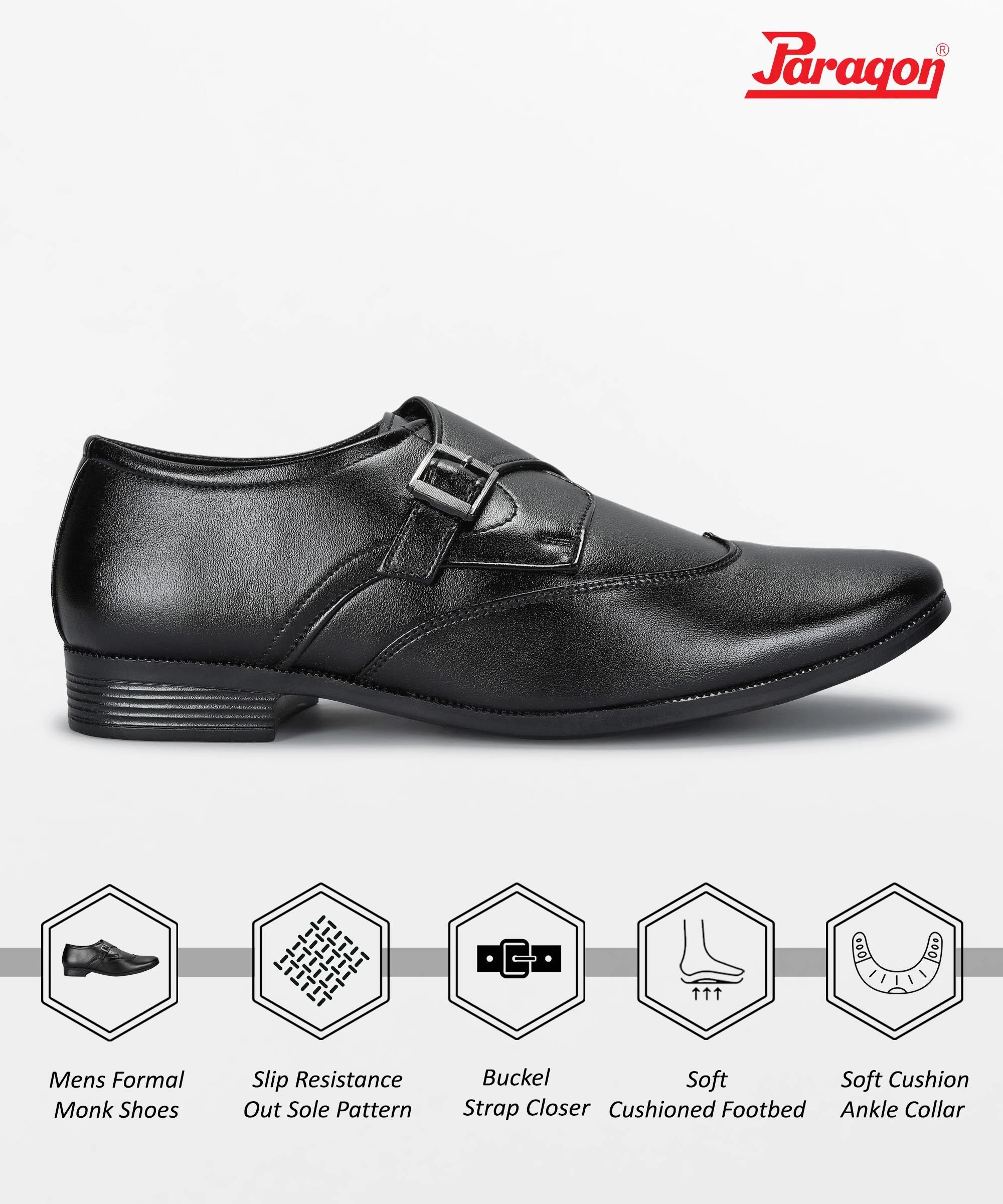 Paragon Men'S Black Formal Shoes With Buckle| Durable & Sturdy For Outdoor Wear Cool Rhythm