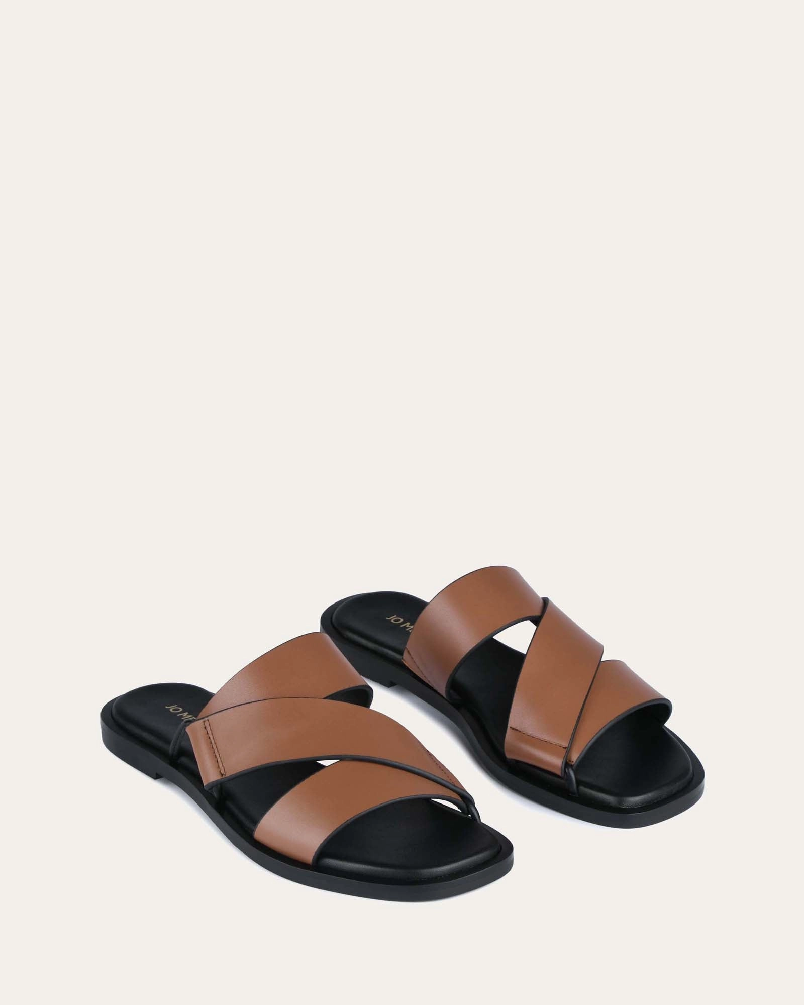 Engineered Fit Minimal Focus Shelby Flat Slides Dark Tan Leather