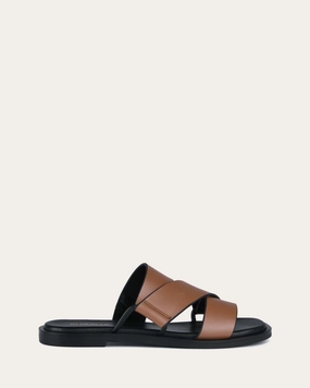 Fluid Lifestyle Shelby Flat Slides Dark Tan Leather