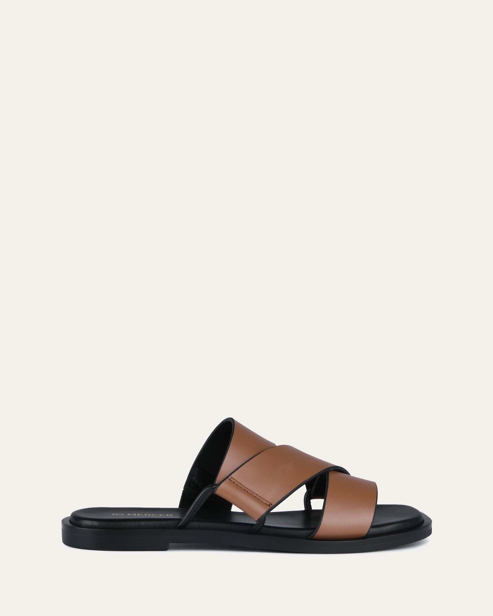 Fluid Lifestyle Shelby Flat Slides Dark Tan Leather