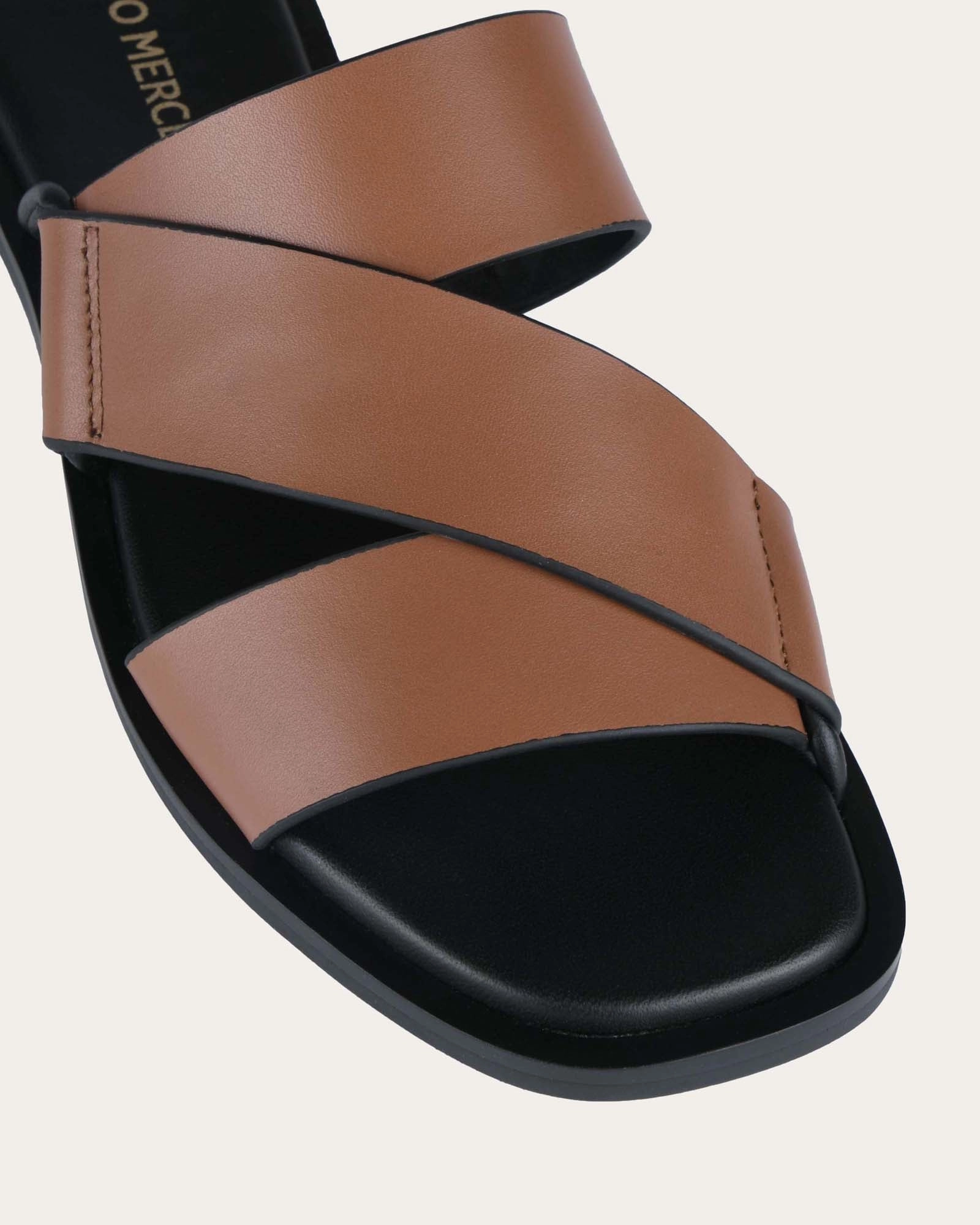 Shelby Flat Slides Dark Tan Leather Wear Your World