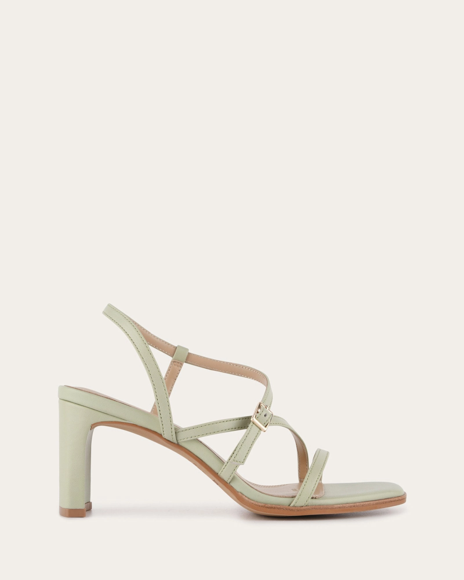 Nala Mid Heel Sandals Light Sage Leather Smart Casual Core