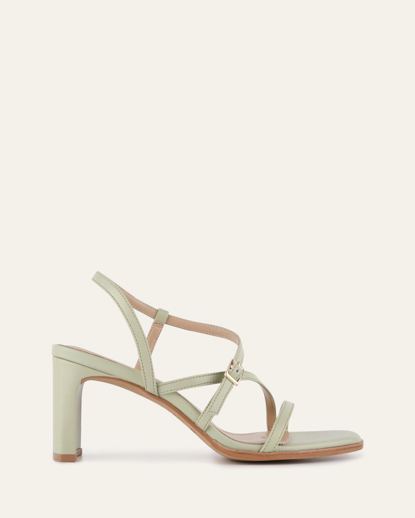 Nala Mid Heel Sandals Light Sage Leather Low-Key Bold