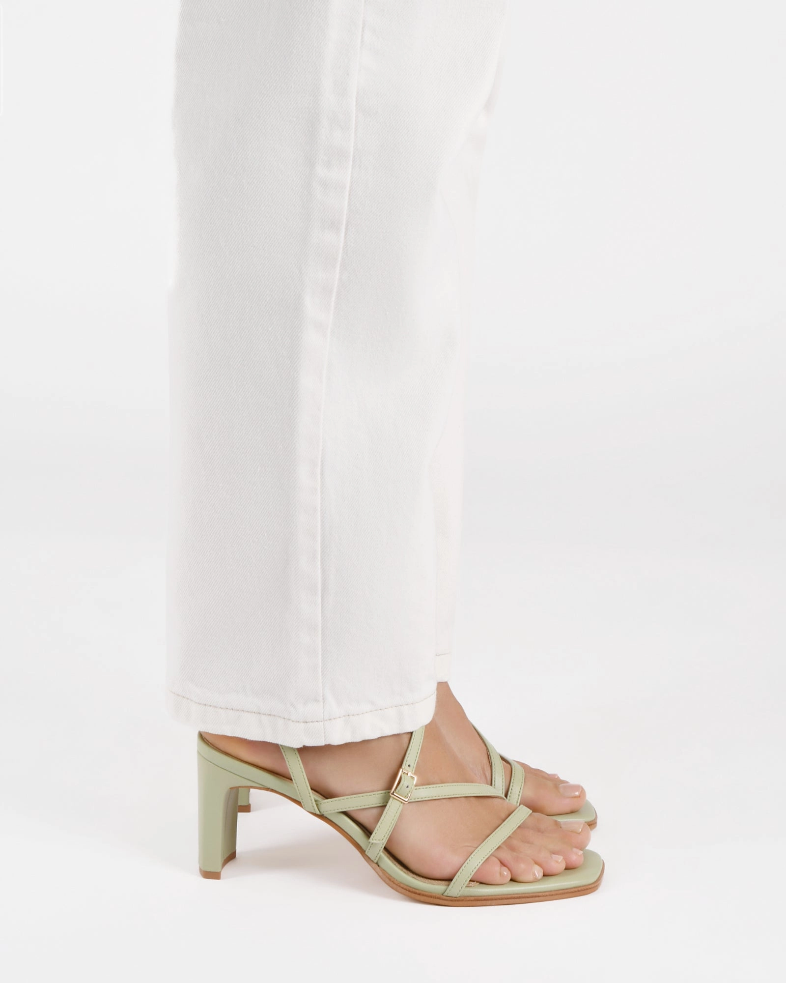 Nala Mid Heel Sandals Light Sage Leather Streamlined Urban Crafted Pulse