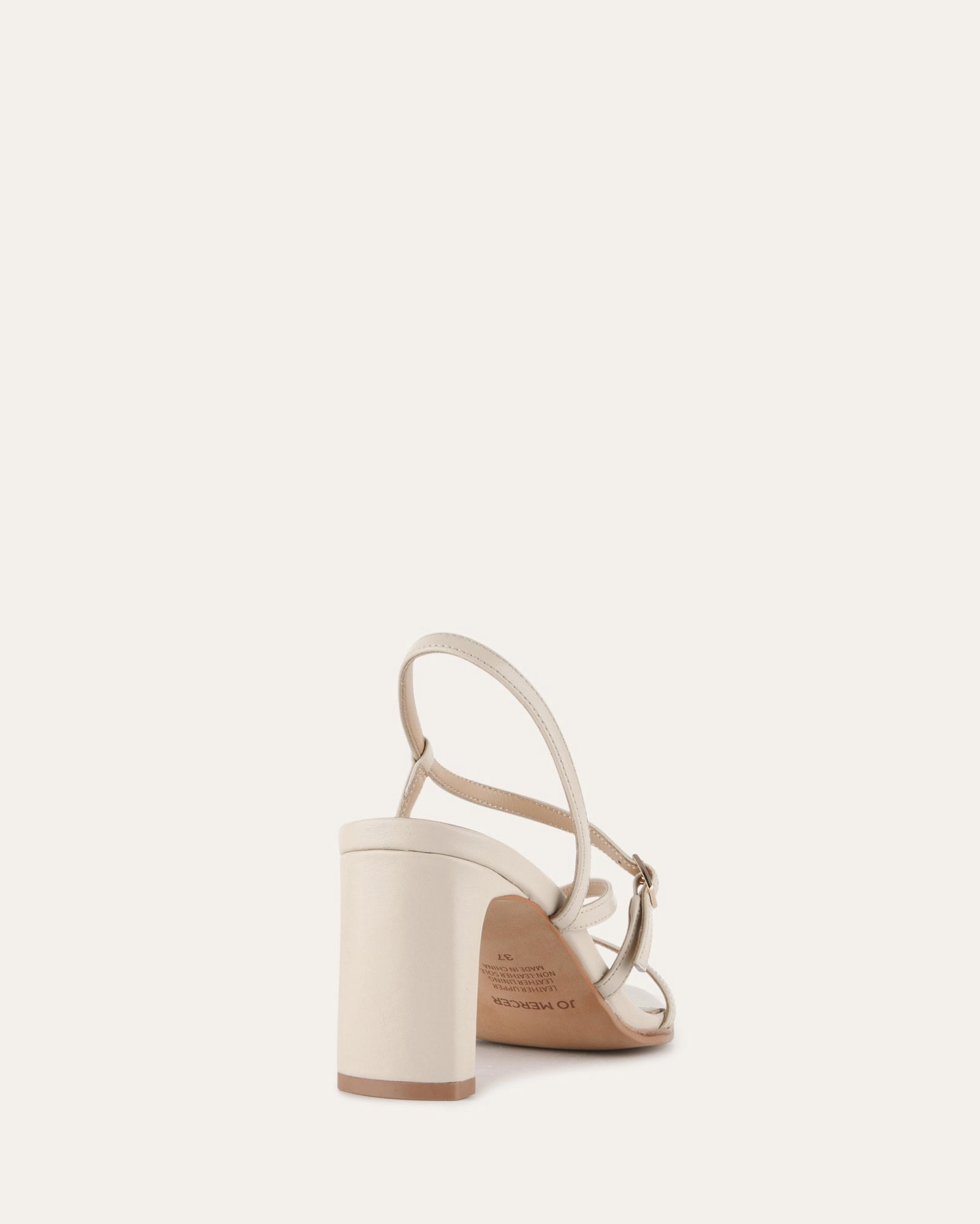 Streamlined Edge Nala Mid Heel Sandals Off White Leather