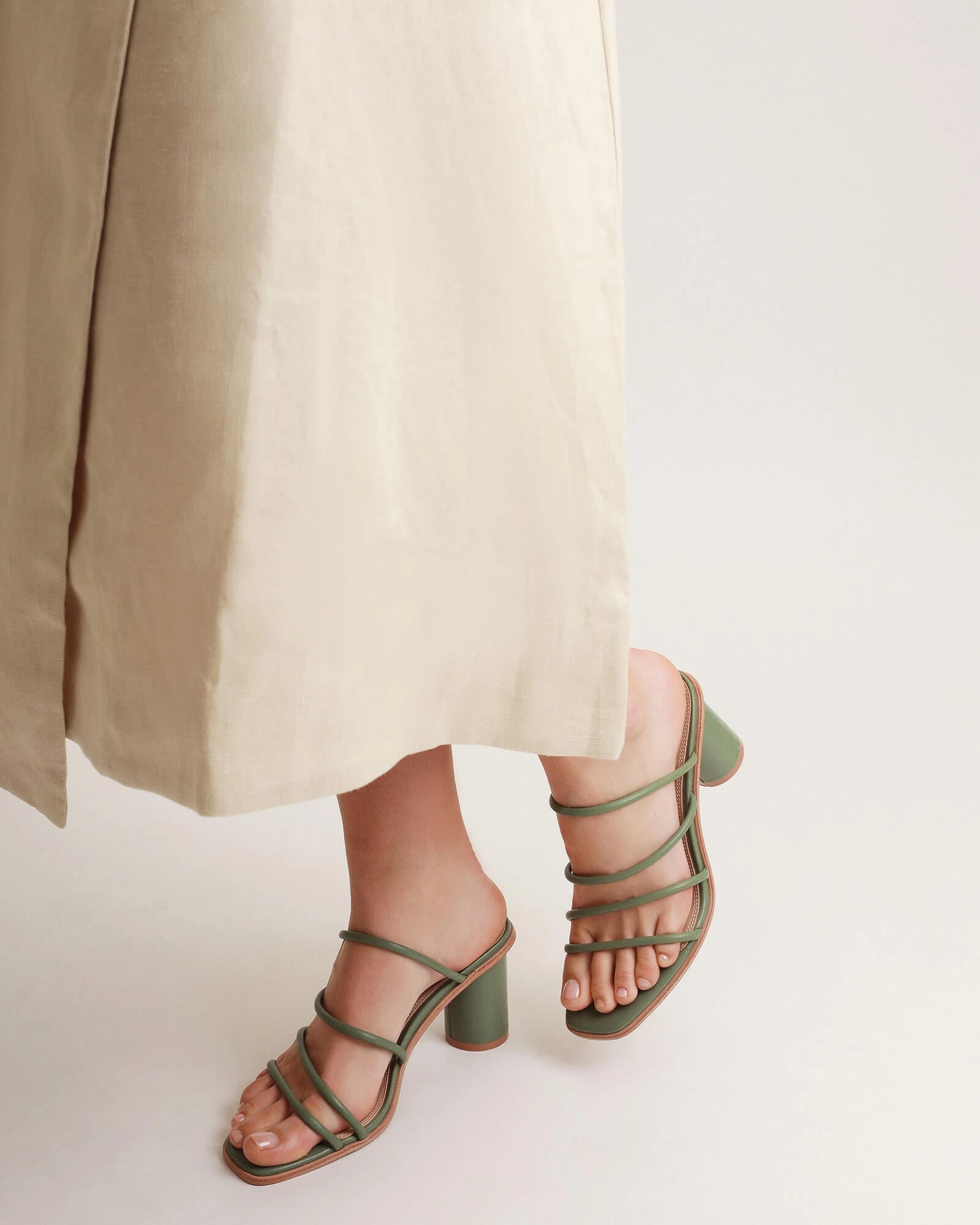 Life-Ready Layers Naomi Mid Heel Sandals Pistachio Green Leather
