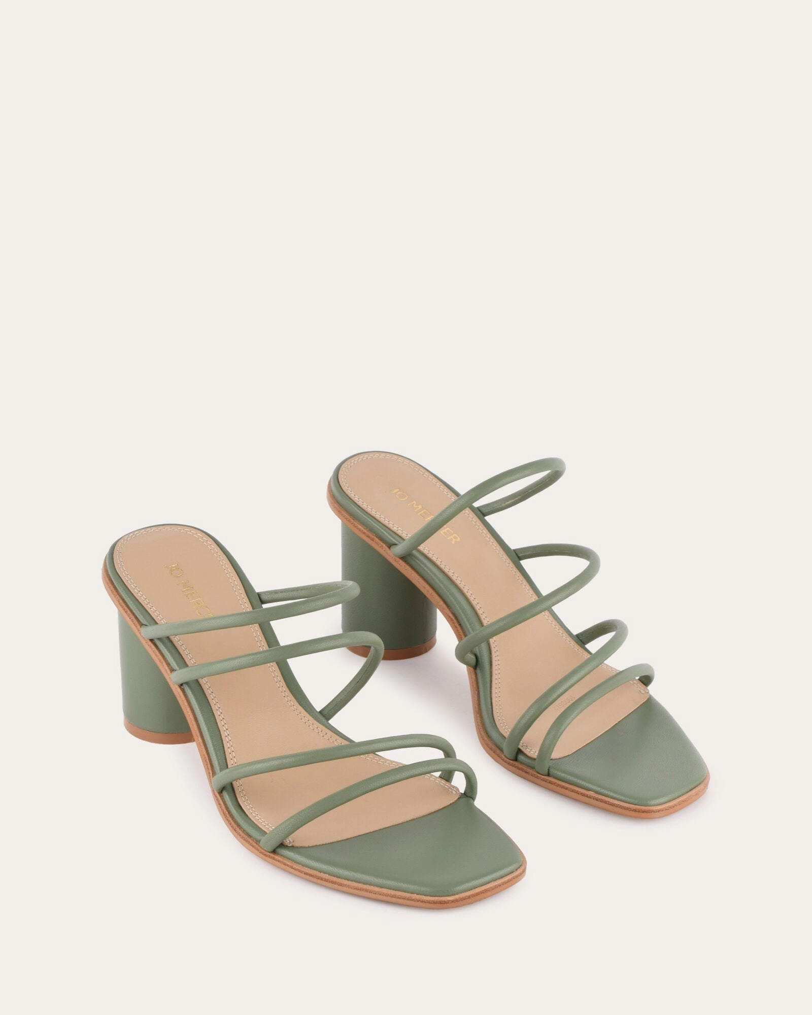 Form In Action Engineered Fit Naomi Mid Heel Sandals Pistachio Green Leather